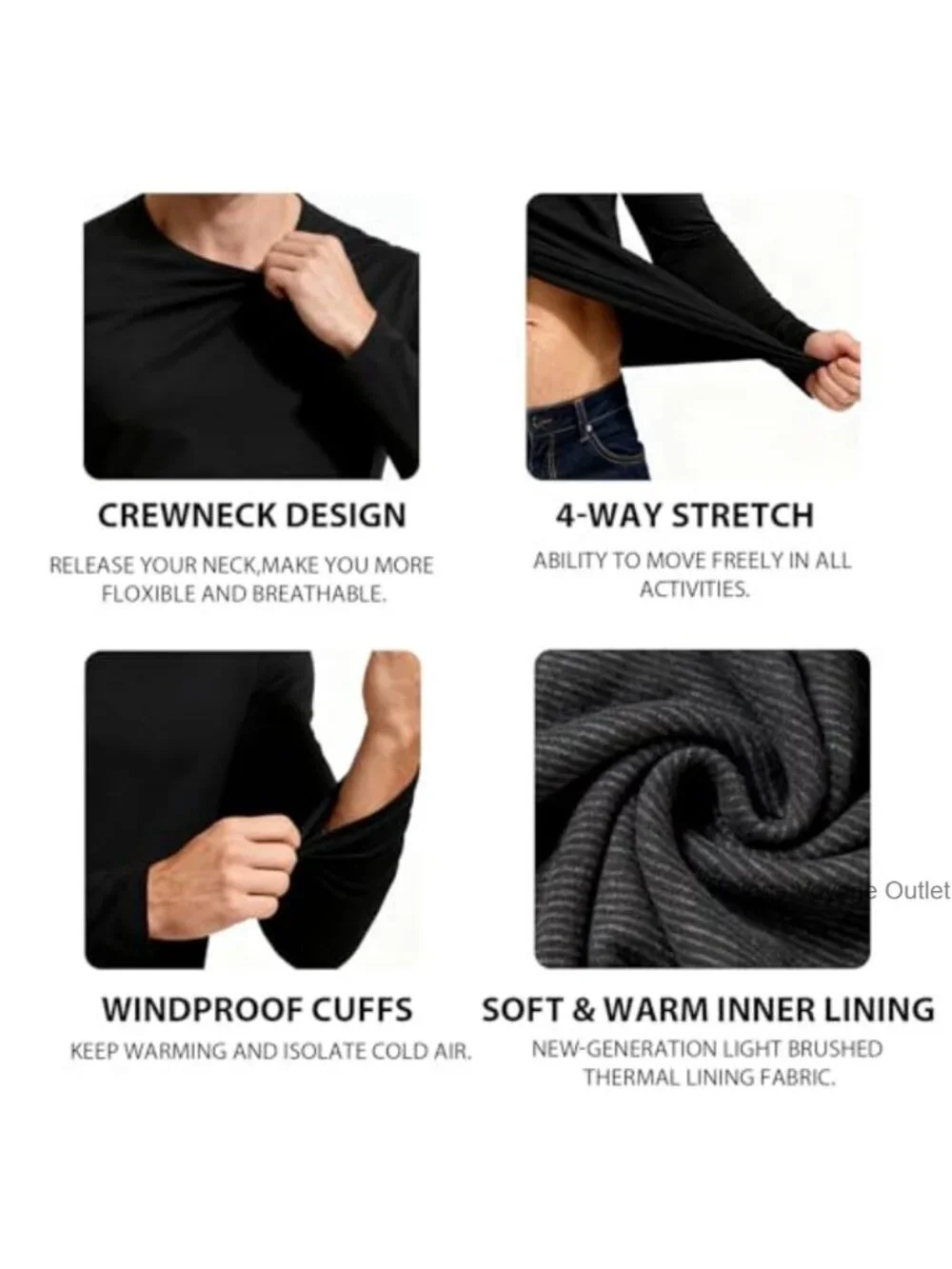 Fleece Lined Wool Long Sleeve Thermal Shirt Athletic Stretch Undershirt